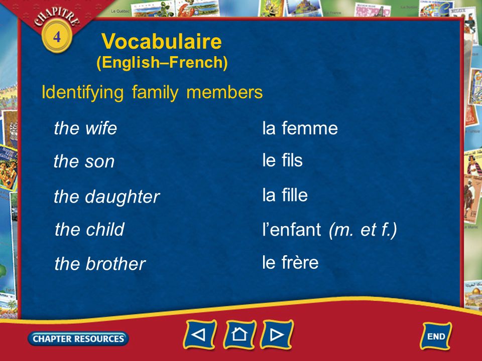 Vocabulaire Identifying family members the wife la femme the son