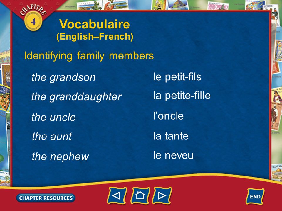 Vocabulaire Identifying family members the grandson le petit-fils
