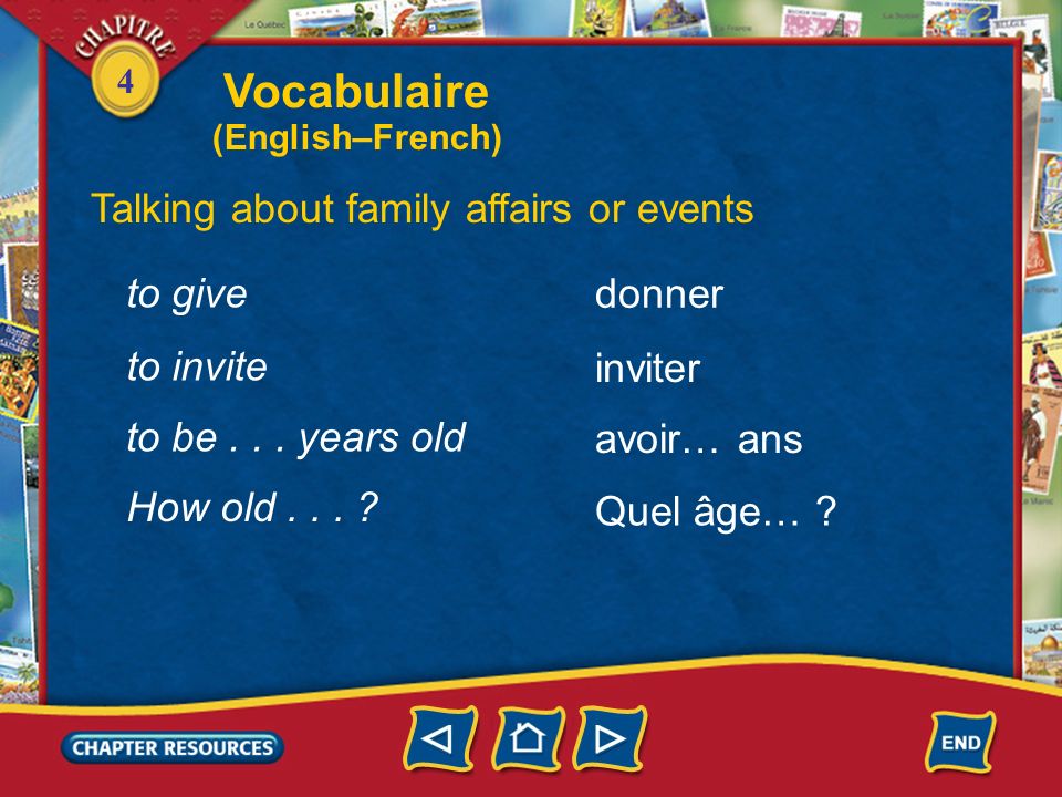 Vocabulaire Talking about family affairs or events to give donner