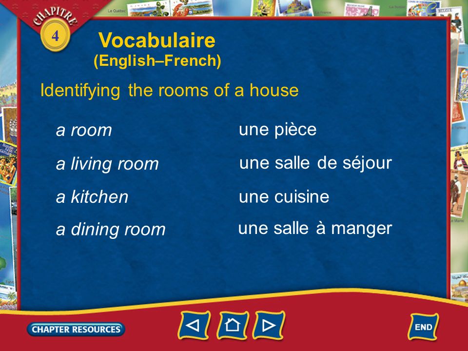 Vocabulaire Identifying the rooms of a house a room une pièce