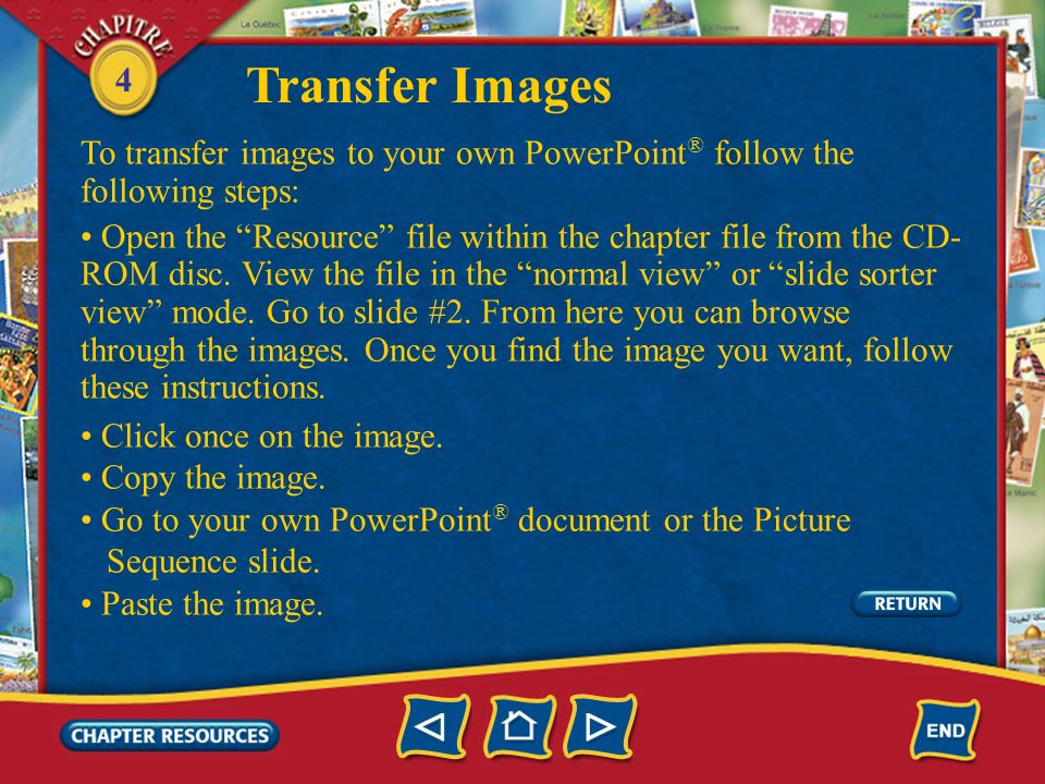 Transfer Images To transfer images to your own PowerPoint® follow the following steps: