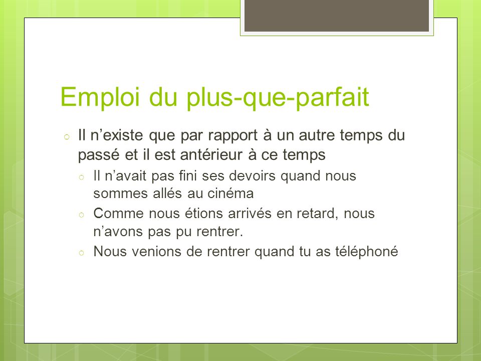 plus que parfait emploi