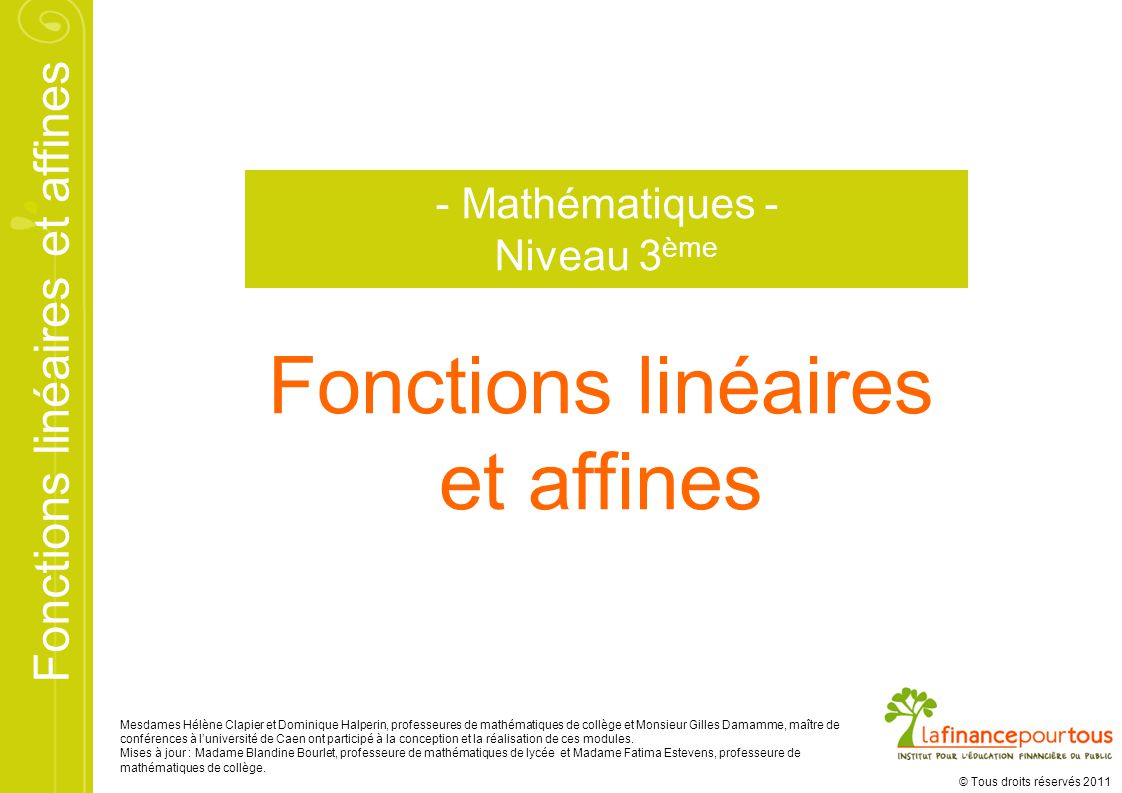 Fonctions Linéaires Et Affines - Mathématiques - Niveau 3ème - Ppt ...