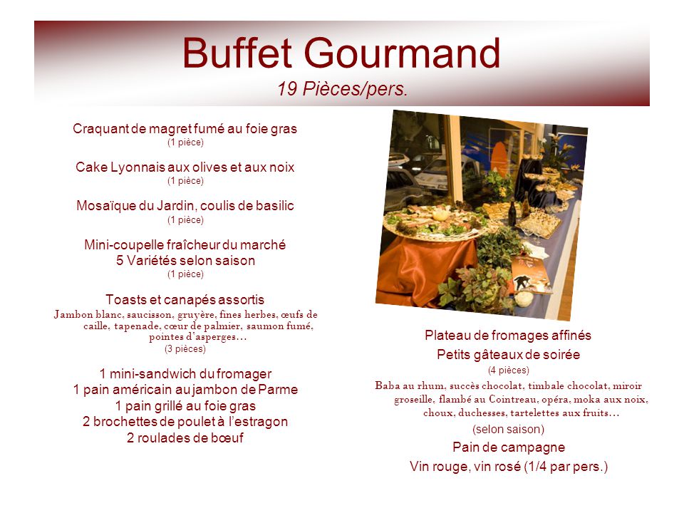 Buffet Gourmand 19 Pièces/pers.