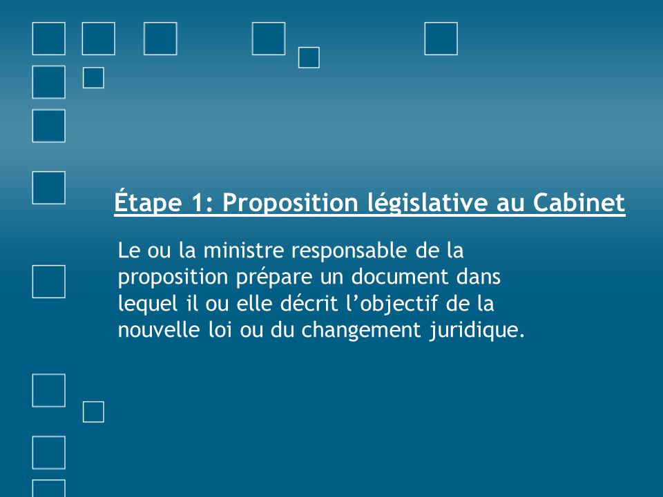 Étape 1: Proposition législative au Cabinet