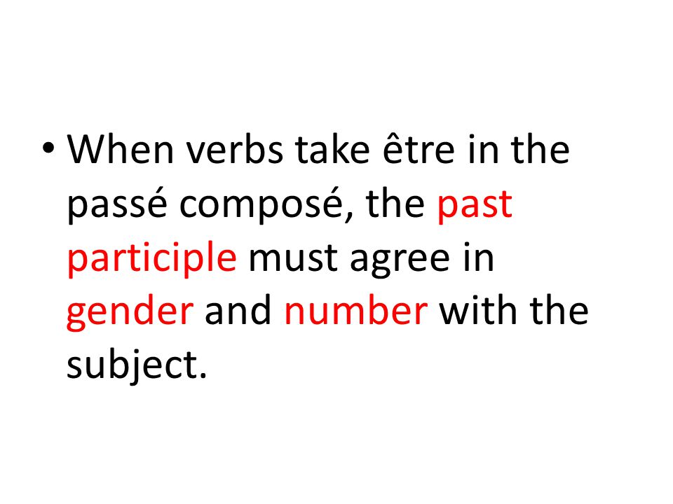 When verbs take être in the passé composé, the past participle must agree in gender and number with the subject.