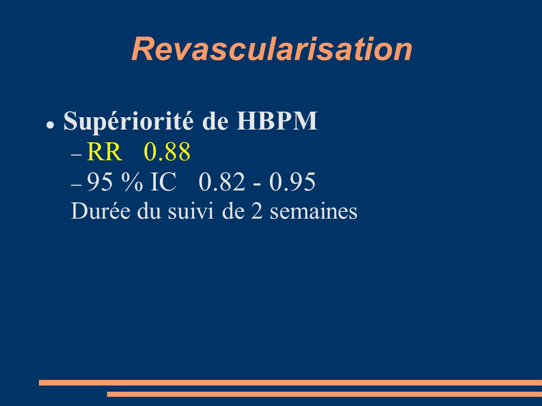 Revascularisation Supériorité de HBPM RR % IC