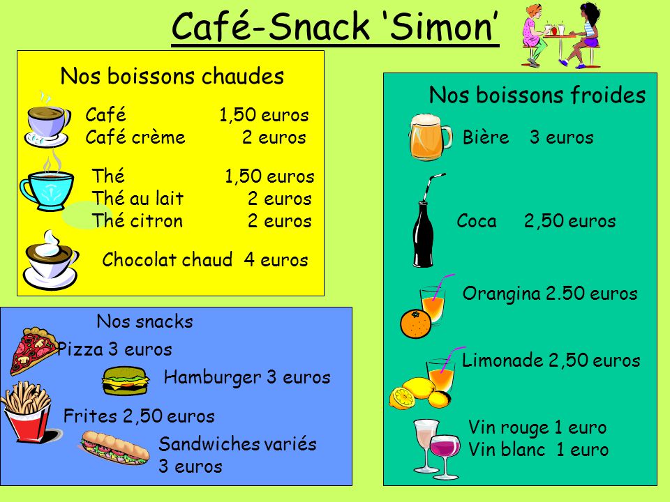 Café-Snack ‘Simon’ Nos boissons chaudes Nos boissons froides