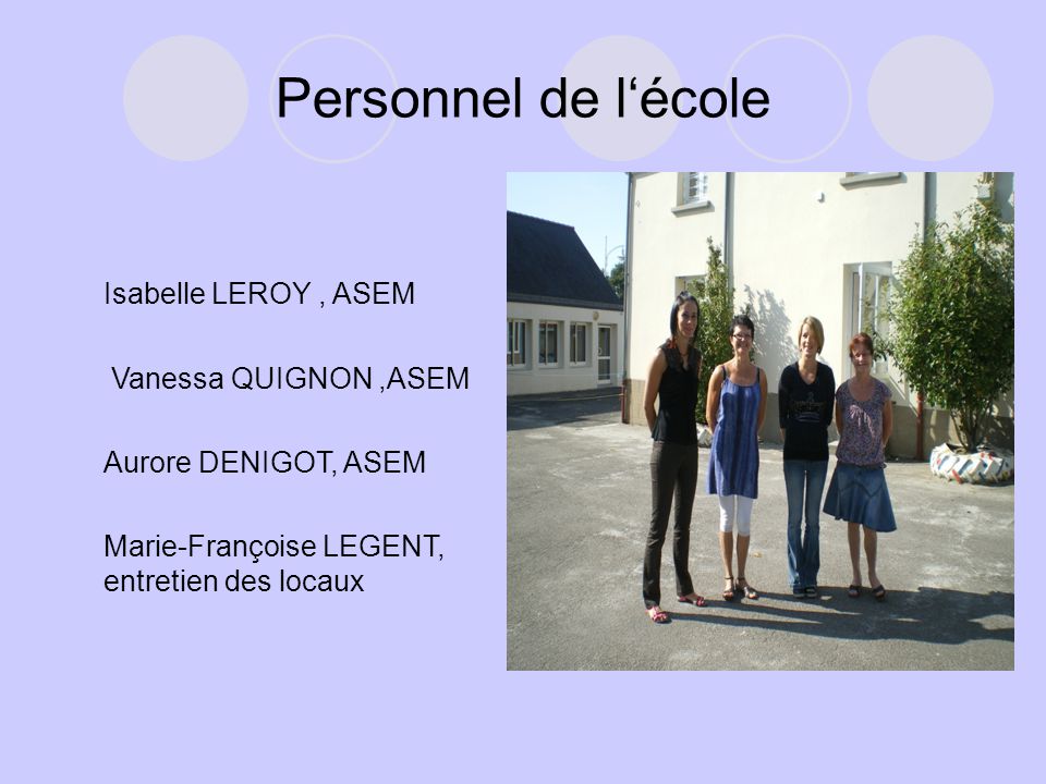 Personnel de l‘école Isabelle LEROY , ASEM Vanessa QUIGNON ,ASEM
