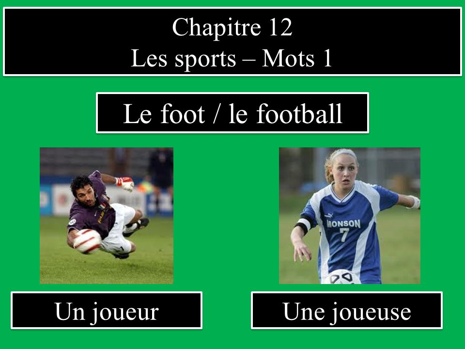 Le foot / le football Chapitre 12 Les sports – Mots 1 Un joueur