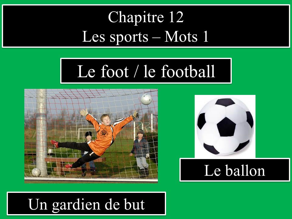 Le foot / le football Chapitre 12 Les sports – Mots 1 Le ballon