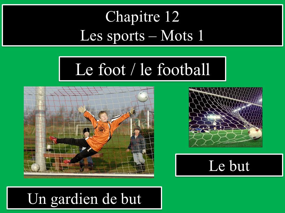 Le foot / le football Chapitre 12 Les sports – Mots 1 Le but