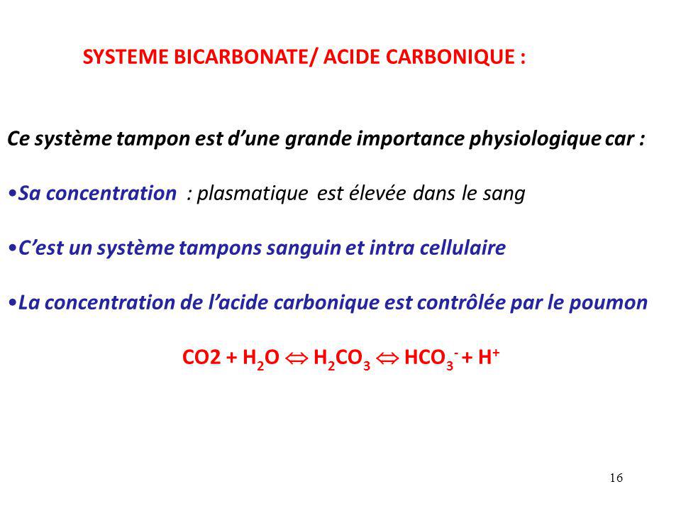 SYSTEME BICARBONATE/ ACIDE CARBONIQUE :