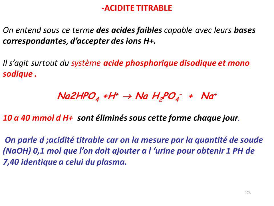 -ACIDITE TITRABLE On entend sous ce terme des acides faibles capable avec leurs bases correspondantes, d’accepter des ions H+.