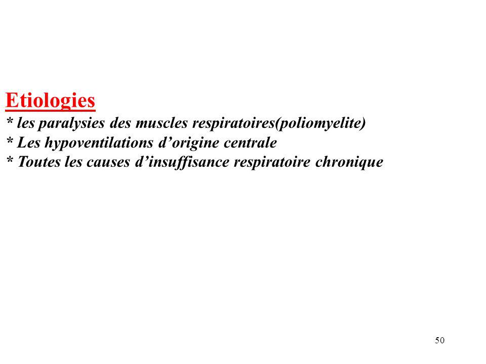 Etiologies * les paralysies des muscles respiratoires(poliomyelite)