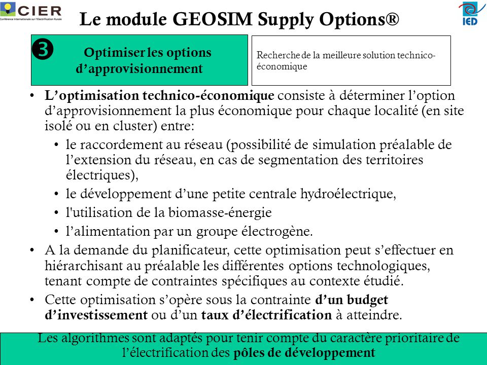 Le module GEOSIM Supply Options®