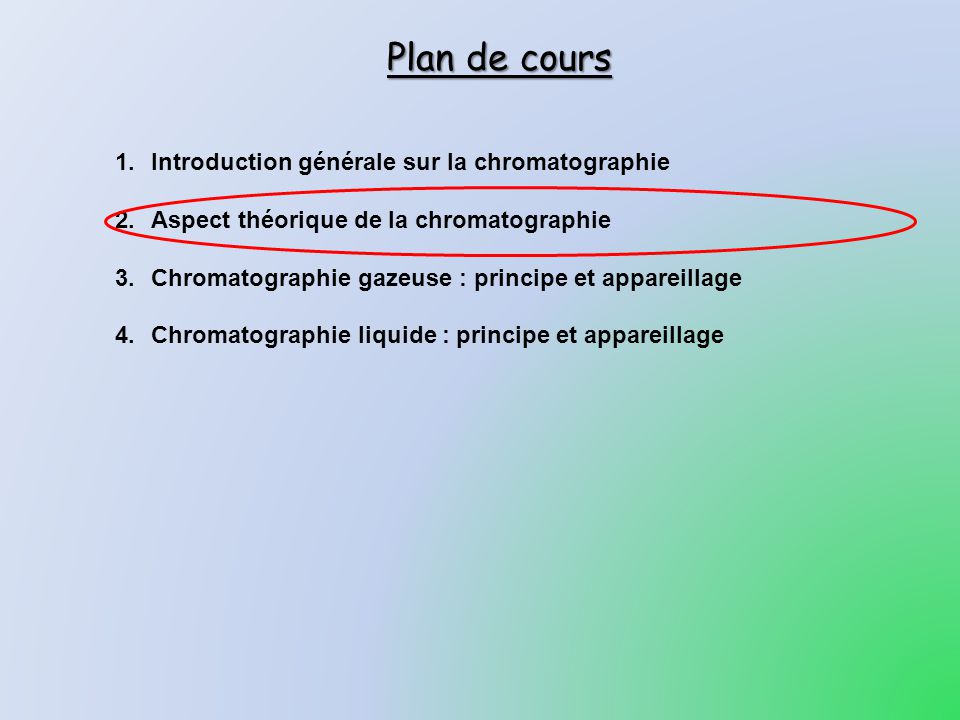 Plan de cours Introduction générale sur la chromatographie