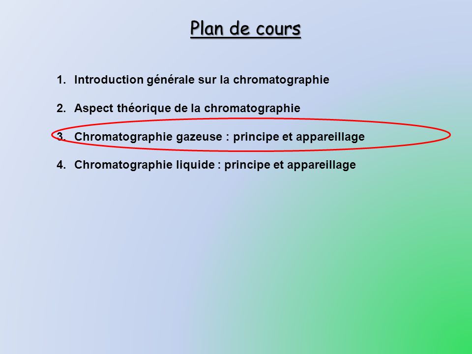 Plan de cours Introduction générale sur la chromatographie