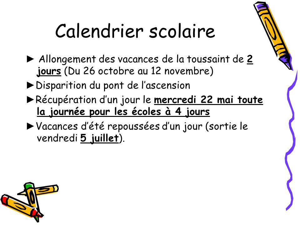 Calendrier scolaire ► Allongement des vacances de la toussaint de 2 jours (Du 26 octobre au 12 novembre)