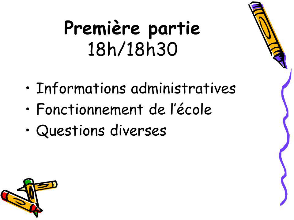 Première partie 18h/18h30 Informations administratives
