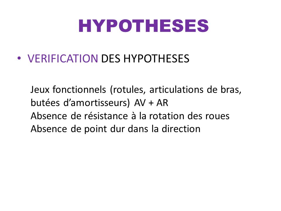 HYPOTHESES VERIFICATION DES HYPOTHESES