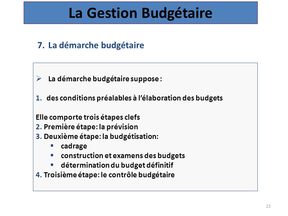 La Gestion Budgétaire La démarche budgétaire