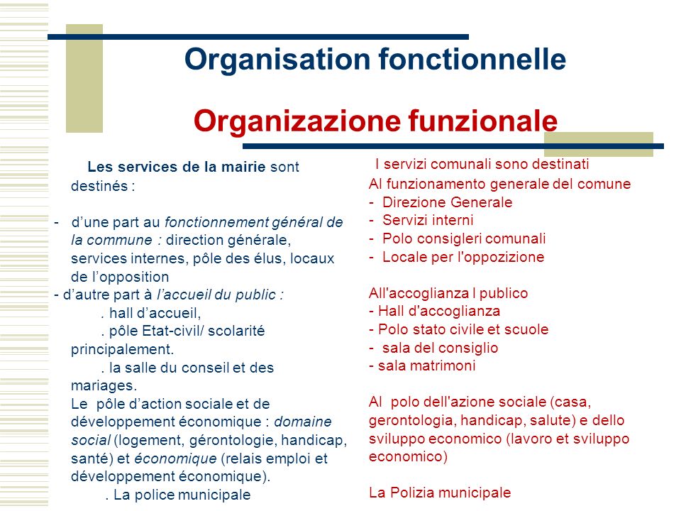 Organisation fonctionnelle Organizazione funzionale