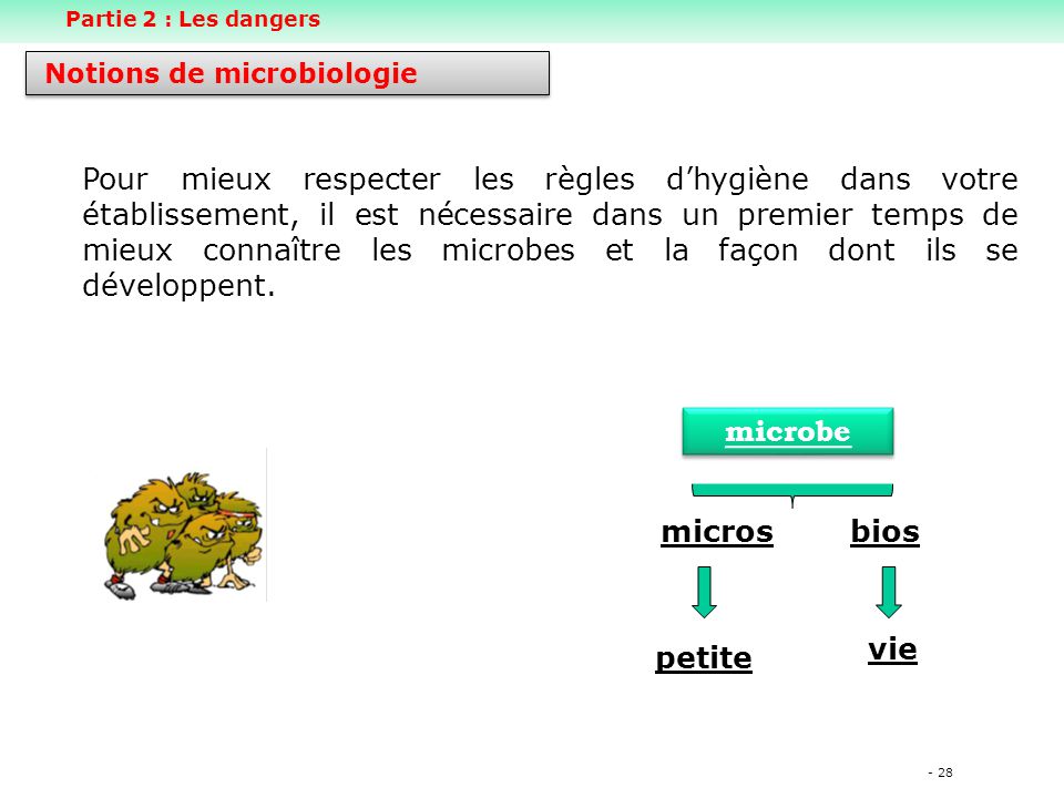 Partie 2 : Les dangers Notions de microbiologie.