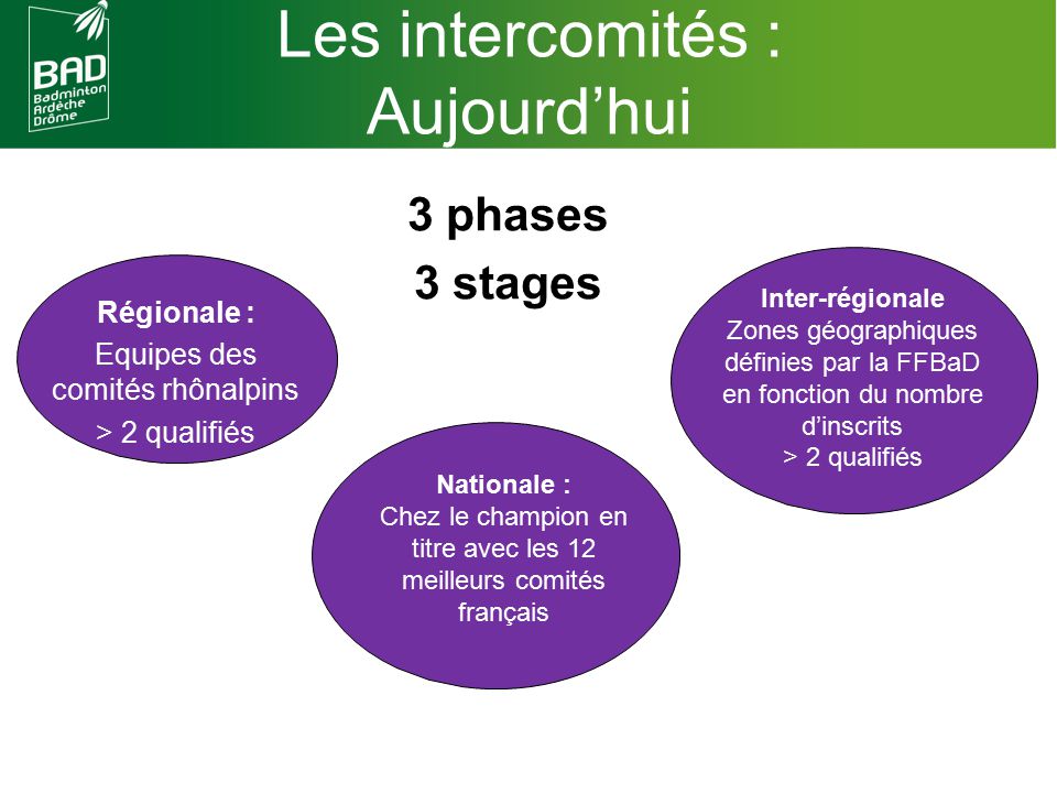 Les intercomités : Aujourd’hui 3 phases 3 stages Régionale :