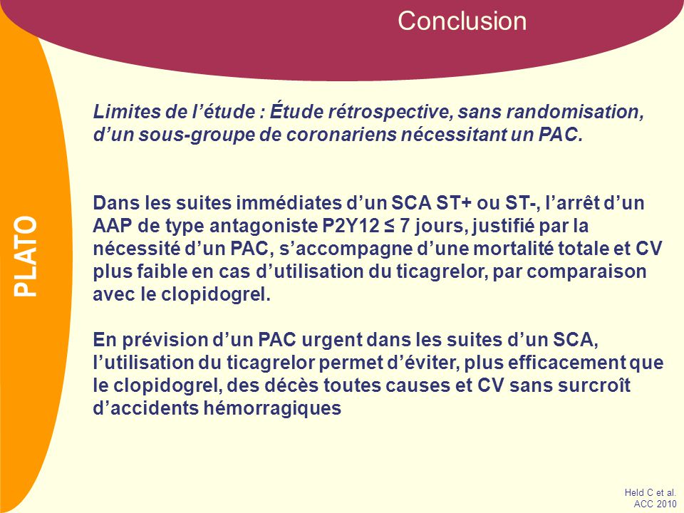 Conclusion Limites de l’étude : Étude rétrospective, sans randomisation, d’un sous-groupe de coronariens nécessitant un PAC.