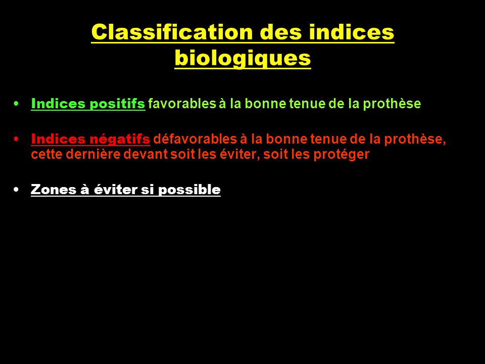 Classification des indices biologiques