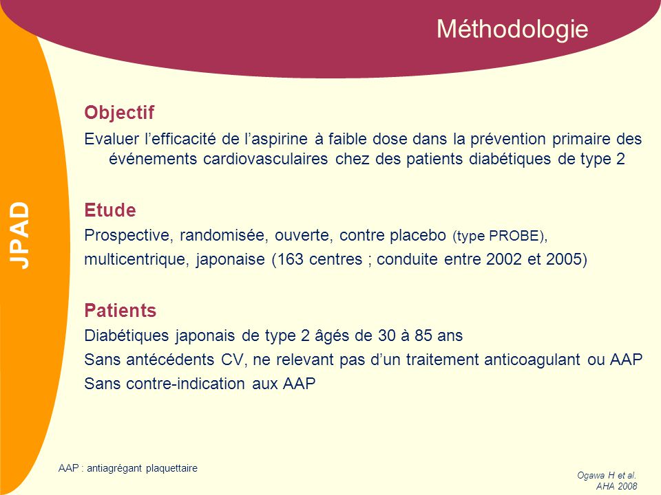Méthodologie JPAD Objectif Etude Patients