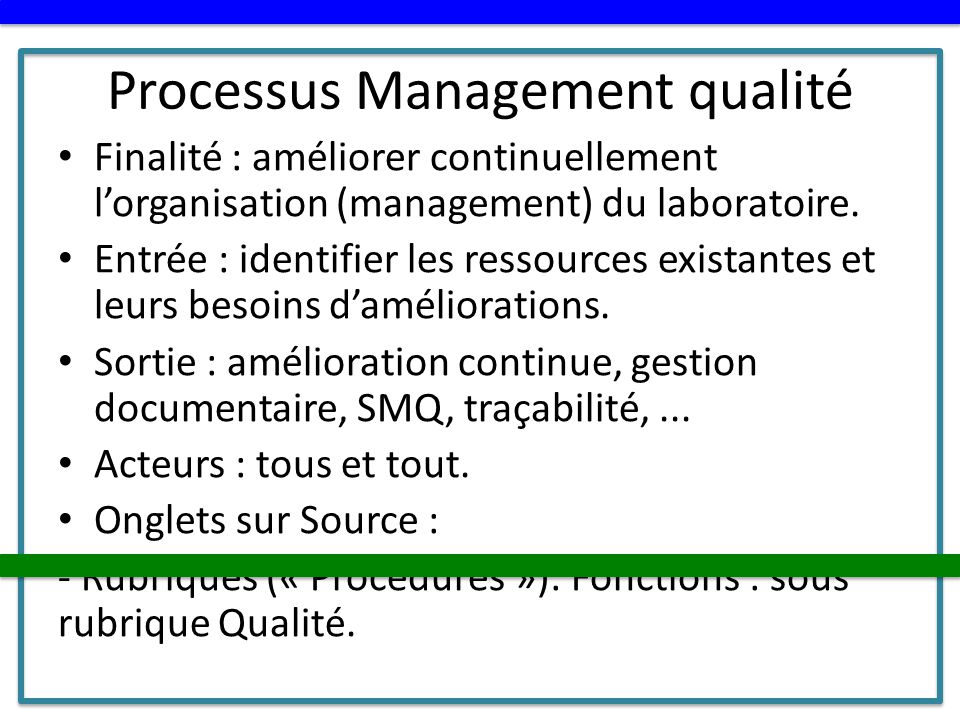 Processus Management qualité