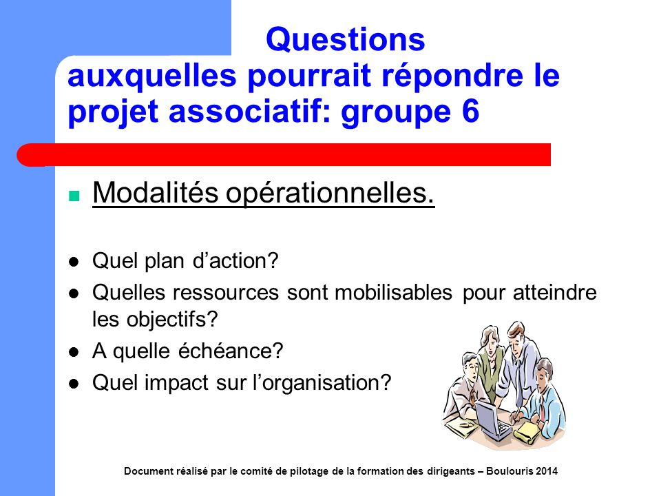 Questions auxquelles pourrait répondre le projet associatif: groupe 6