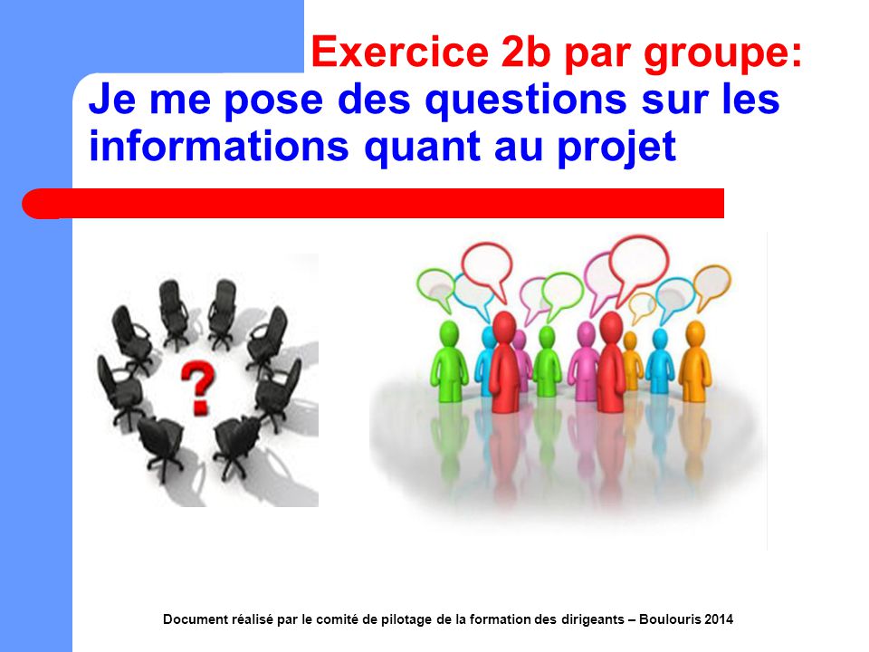 Exercice 2b par groupe: Je me pose des questions sur les informations quant au projet