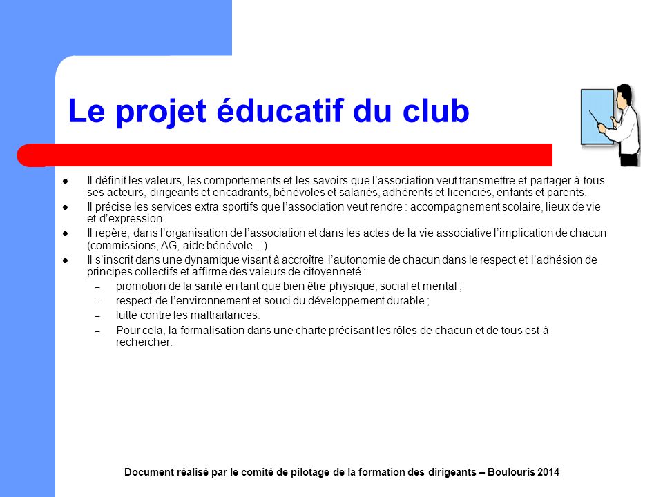 Le projet éducatif du club