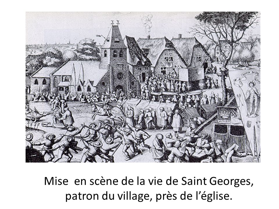 Mise en scène de la vie de Saint Georges, patron du village, près de l’église.