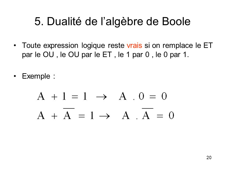 Algèbre De Boole Définition Des Variables Et Fonctions - 