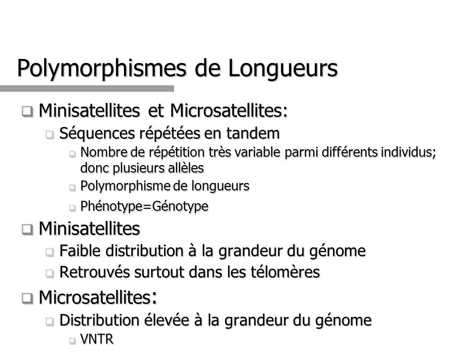 Polymorphismes de Longueurs