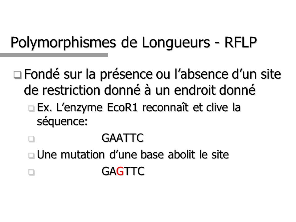 Polymorphismes de Longueurs - RFLP