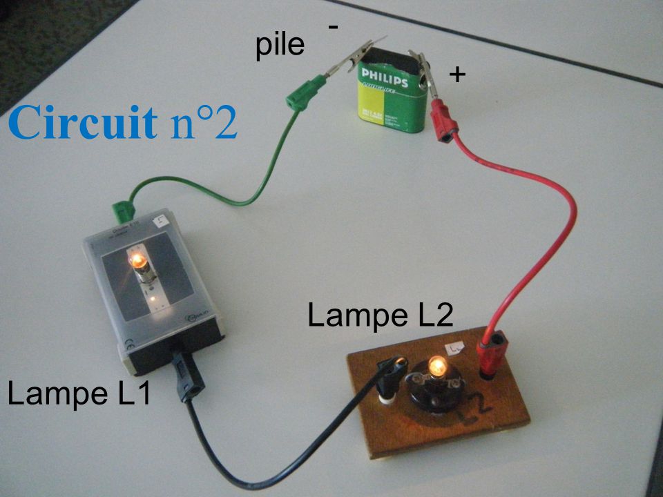 - pile + Circuit n°2 Lampe L2 Lampe L1