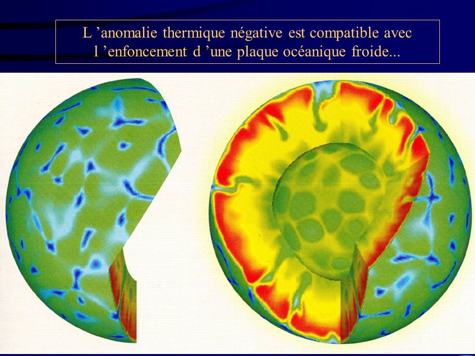 L ’anomalie thermique négative est compatible avec l ’enfoncement d ’une plaque océanique froide...