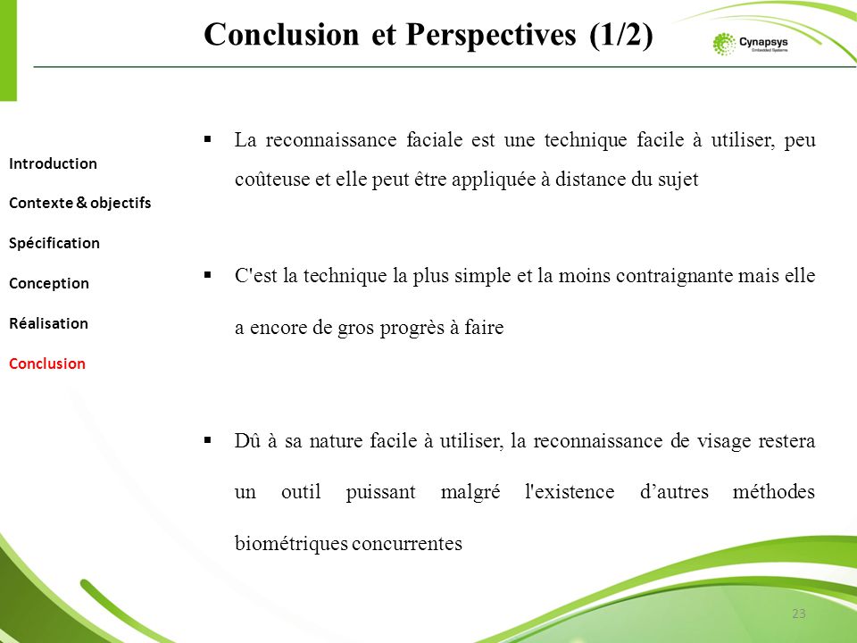 Conclusion et Perspectives (1/2)