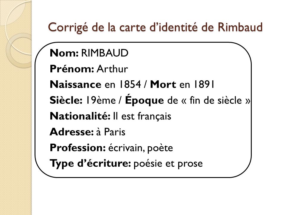 Corrigé de la carte d’identité de Rimbaud