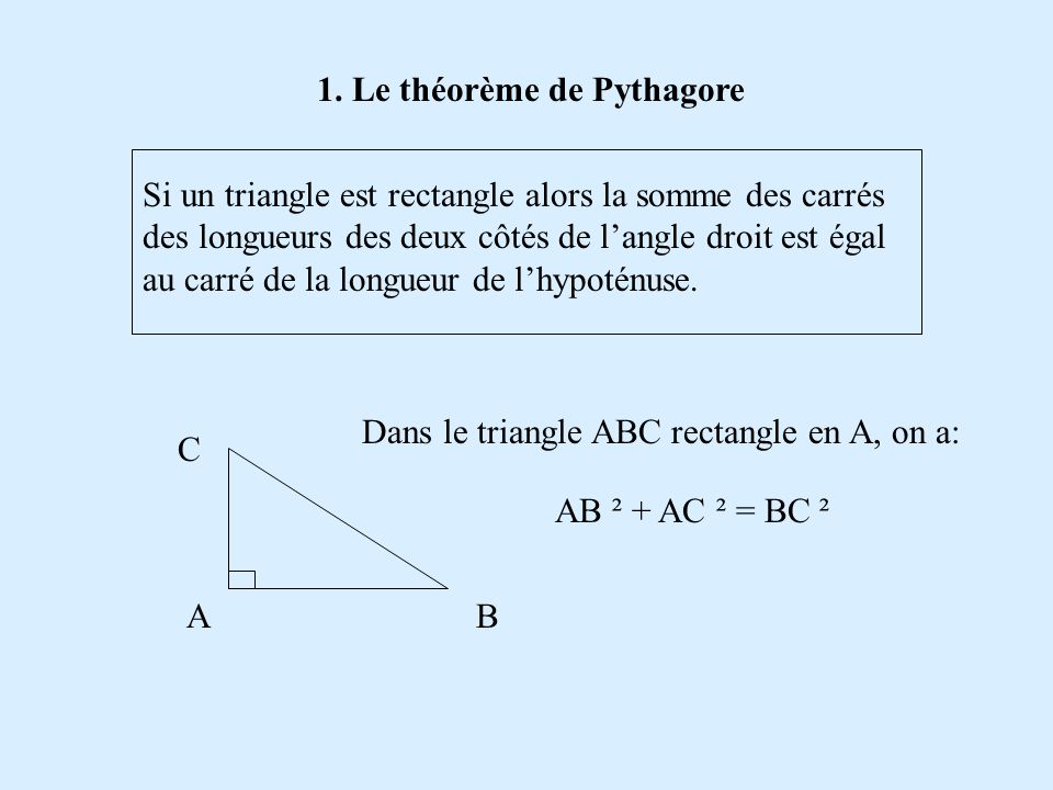 1. Le théorème de Pythagore