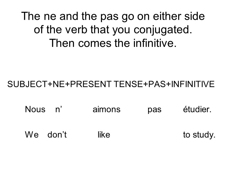 The ne and the pas go on either side of the verb that you conjugated