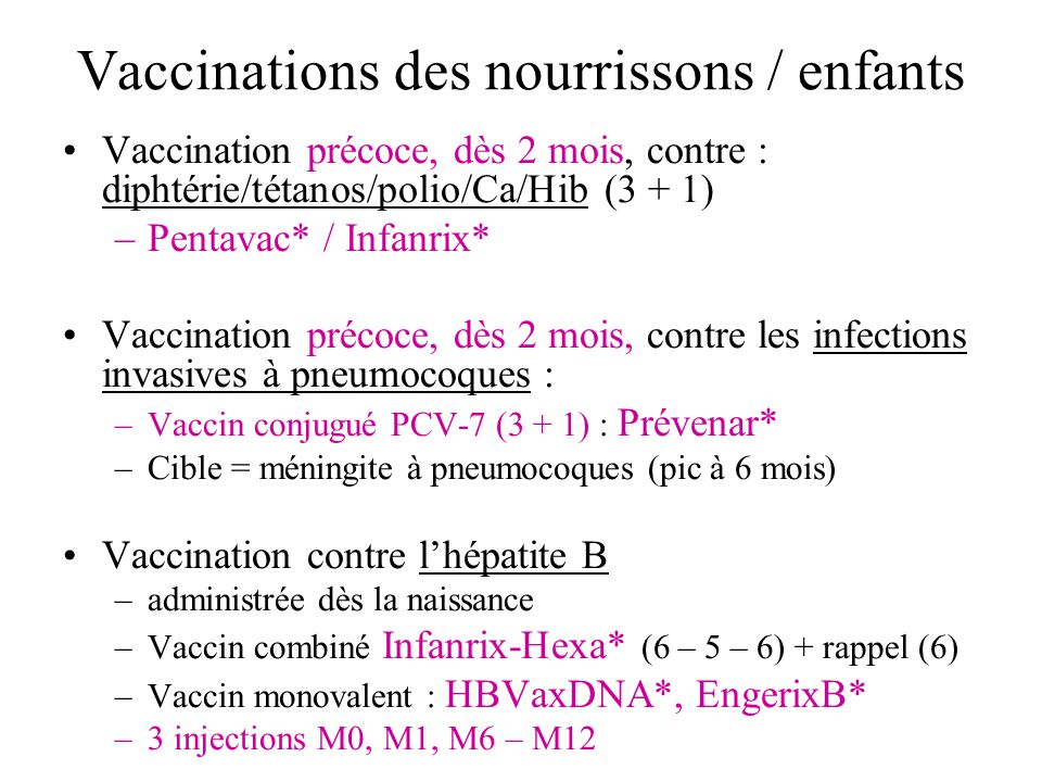 Vaccinations des nourrissons / enfants