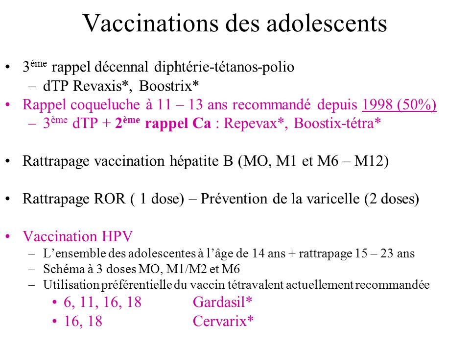 Vaccinations des adolescents