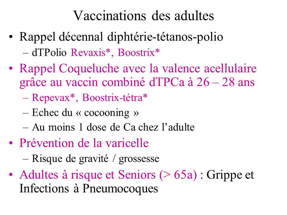 Vaccinations des adultes