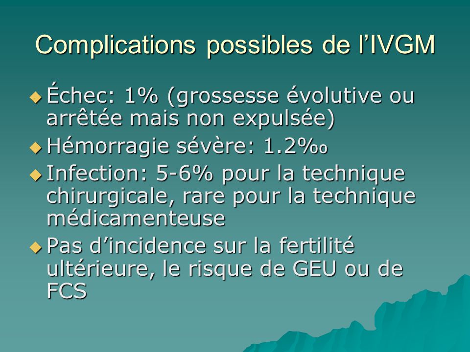 Complications possibles de l’IVGM
